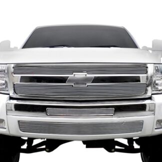 GR03FAA33A Polished Horizontal Billet Grille | 2007-2013 Chevy Silverado 1500 only for models with logo height exceeding center bar (MAIN UPPER + TOP BUMPER + LOWER BUMPER)
