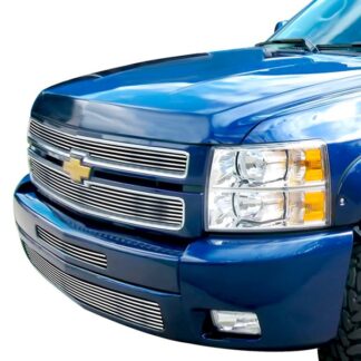 GR03FAA33S Chrome Polished 8X6 Horizontal Billet Grille | 2007-2013 Chevy Silverado 1500 only for models with logo height exceeding center bar (Main Upper+Lower Bumper)