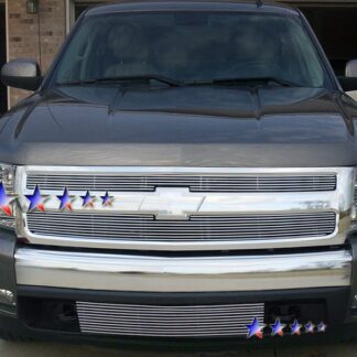 GR03FEG85A Polished Horizontal Billet Grille | 2007-2013 Chevy Silverado 1500 Tow Hook Show (LOWER BUMPER)