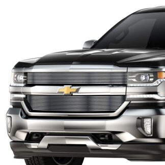GR03FFC60C Silver Hairline Finish Horizontal Billet Grille | 2016-2018 Chevy Silverado 1500 Not For Z71 and High Country Model/2019 Chevy Silverado 1500 LD Not For Z71 and High Country Model (MAIN UPPER)