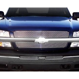 GR03FGF75A Polished Horizontal Billet Grille | 2002-2006 Chevy Avalanche Without Body Cladding/2003-2005 Chevy Silverado 1500/2003-2005 Chevy Silverado 1500 HD/2003-2004 Chevy Silverado 2500/2003-2004 Chevy Silverado 2500 HD/2003-2004 Chevy Silverado 3500 (MAIN UPPER + TOP BUMPER)