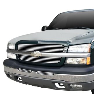 GR03FGF75S Chrome Polished 8X6 Horizontal Billet Grille | 2002-2006 Chevy Avalanche Without Body Cladding/2003-2005 Chevy Silverado 1500/2003-2005 Chevy Silverado 1500 HD/2003-2004 Chevy Silverado 2500/2003-2004 Chevy Silverado 2500 HD/2003-2004 Chevy Silverado 3500 (MAIN UPPER + TOP BUMPER)