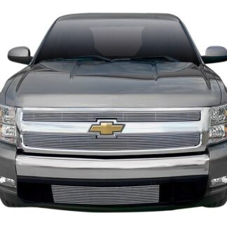 GR03FGG58A Polished Horizontal Billet Grille | 2007-2013 Chevy Silverado 1500 only for models with logo height exceeding center bar (MAIN UPPER + LOWER BUMPER)