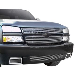 GR03FGH35A Polished Horizontal Billet Grille | 2003-2006 Chevy Silverado 1500 SS (MAIN UPPER + LOWER BUMPER + TOW HOOK)