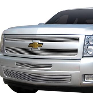 GR03FGH62A Polished Horizontal Billet Grille | 2007-2013 Chevy Silverado 1500 only for models with logo height exceeding center bar (MAIN UPPER + LOWER BUMPER)