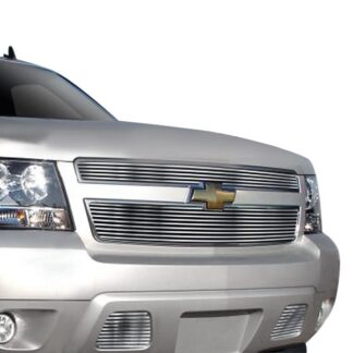 GR03FGI19C Silver Hairline Finish Horizontal Billet Grille | 2007-2014 Chevy Avalanche /2007-2014 Chevy Suburban /2007-2014 Chevy Tahoe Not For Hybrid (MAIN UPPER + TOW HOOK)