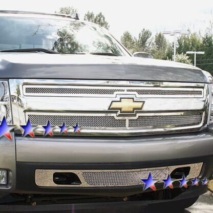 Chrome Polished Wire Mesh Grille 2007-2013 Chevy Silverado 1500  Lower Bumper Tow Hook Covered