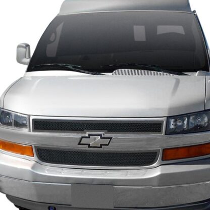 GR03GFD36H Black Powder Coated 1.8 mm Wire Mesh Grille | 2003-2020 Chevy Express Van (MAIN UPPER)