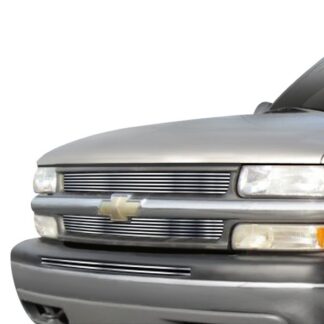 GR03HAA02C Silver Hairline Finish Horizontal Billet Grille | 1999-2002 Chevy Silverado 1500 /2000-2006 Chevy Suburban /2000-2006 Chevy Tahoe /2000-2006 Chevy Avalanche (MAIN UPPER + LOWER BUMPER)