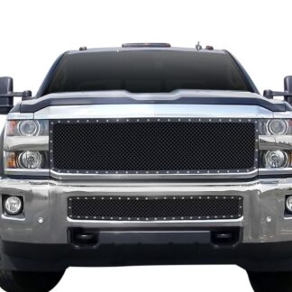 Black Powder Coated 1.8 mm Wire Mesh Rivet Style Grille | Chevy Silverado Without Parking Sensor (LOWER BUMPER)