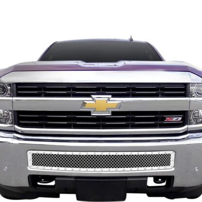 Black Powder Coated 1.8 mm Wire Mesh Rivet Style Grille | Chevy Silverado Without Parking Sensor (LOWER BUMPER)