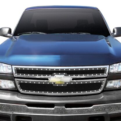 Black Powder Coated 1.8 mm Wire Mesh Rivet Style Grille | Chevy Silverado New Style (MAIN UPPER)