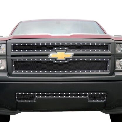Black Powder Coated 1.8 mm Wire Mesh Rivet Style Grille | Chevy Silverado  (LOWER BUMPER)