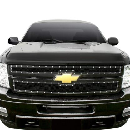 Black Powder Coated 1.8 mm Wire Mesh Rivet Style Grille | Chevy Silverado  (MAIN UPPER)