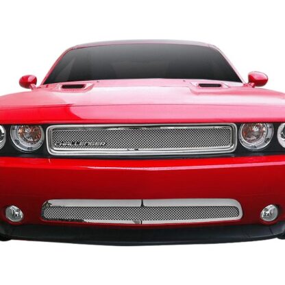 Chrome Polished Wire Mesh Grille 2011-2014 Dodge Challenger  Main Upper + Lower Bumper
