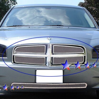 Chrome Polished Wire Mesh Grille 2005-2010 Dodge Charger  Main Upper Honeycomb Style