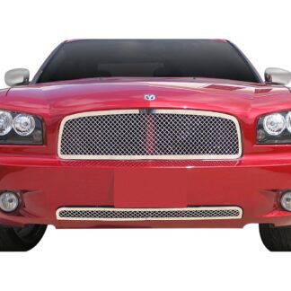 Chrome Polished Wire Mesh Grille 2005-2010 Dodge Charger  Main Upper + Lower Bumper
