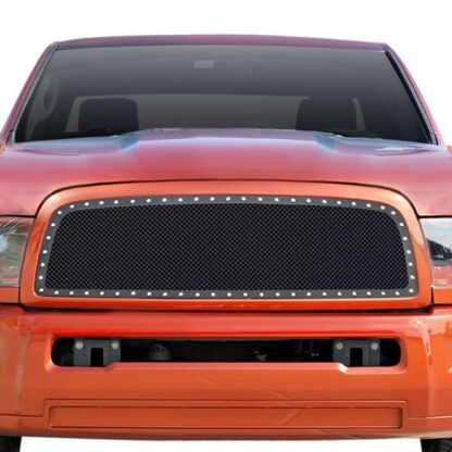 Black Powder Coated 1.8 mm Wire Mesh Rivet Style Grille | Dodge Ram 3500 Only Fit Recessed Center Vertical Bar (MAIN UPPER)