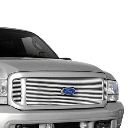 GR06FEG07C Silver Hairline Finish Horizontal Billet Grille | 2000-2004 Ford Excursion With Logo Show/1999-2004 Ford F-250 Super Duty With Logo Show/1999-2004 Ford F-350 Super Duty With Logo Show/1999-2004 Ford F-450 Super Duty With Logo Show/1999-2004 Ford F-550 Super Duty With Logo Show (MAIN UPPER)