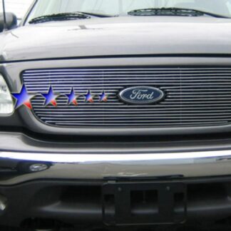 GR06FEG22A Polished Horizontal Billet Grille | 1999-2003 Ford F-150 Honeycomb Style With Logo Show/1999-2003 Ford F-150 Harley Davidson Honeycomb Style With Logo Show/1999-2003 Ford F-150 Lightning Honeycomb Style With Logo Show (MAIN UPPER)