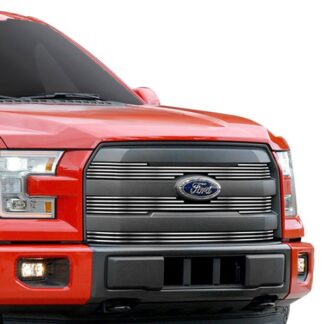 GR06FFC12C Silver Hairline Finish Horizontal Billet Grille | 2015-2017 Ford F-150 Lariat Without Front Camera/2015-2017 Ford F-150 King Ranch Without Front Camera (MAIN UPPER)