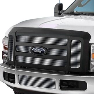 GR06FGH03C Silver Hairline Finish Horizontal Billet Grille | 2008-2010 Ford F-250 SD Not For FX4 4WD/Harley Davidson/2008-2010 Ford F-350 SD Not For FX4 4WD/Harley Davidson/2008-2010 Ford F-450 SD Not For FX4 4WD/Harley Davidson/2008-2010 Ford F-550 SD Not For FX4 4WD/Harley Davidson (MAIN UPPER + LOWER BUMPER)