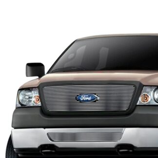 GR06FGH58C Silver Hairline Finish Horizontal Billet Grille | 2006-2008 Ford F-150 Honeycomb Style With Logo Show Not For FX2/FX4 and King Ranch Model (MAIN UPPER + LOWER BUMPER)