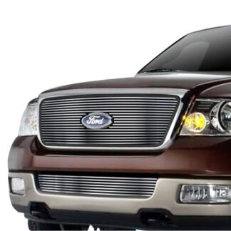 GR06FGI94C Silver Hairline Finish Horizontal Billet Grille | 2004-2005 Ford F-150 (With OE Honeycomb Style Grille