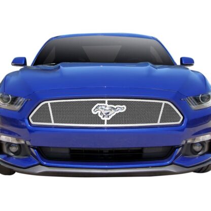 Chrome Polished Wire Mesh Grille 2015-2017 Ford Mustang  Main Upper Only for V6 Base models with logo show