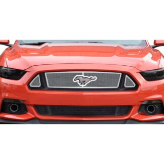 Chrome Polished Wire Mesh Grille 2015-2017 Ford Mustang GT Main Upper V8 With Logo Show
