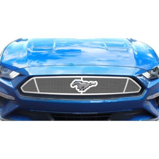 Chrome Polished Wire Mesh Grille 2018-2021 Ford Mustang EcoBoost Main Upper With Logo Show