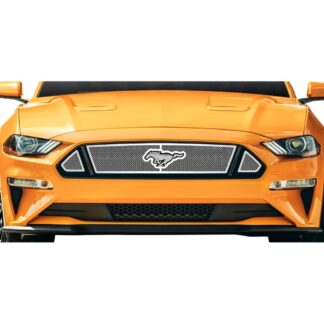 Chrome Polished Wire Mesh Grille 2018-2021 Ford Mustang GT Main Upper V8 With Logo Show
