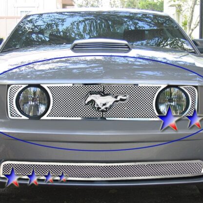 Chrome Polished Wire Mesh Grille 2005-2009 Ford Mustang GT Main Upper V8 With Logo Show