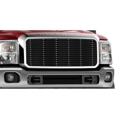 GR06HFH28U Black Powder Coated 20 Mm Horizontal Channel Billet With Rivet Grille | 2011-2016 Ford F-250 SD /2011-2016 Ford F-350 SD /2011-2016 Ford F-450 SD /2011-2016 Ford F-550 SD (MAIN UPPER)