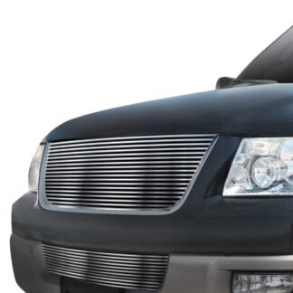 GR06HGI93C Silver Hairline Finish 8X6 Horizontal Billet Grille | 2003-2006 Ford Expedition (MAIN UPPER + LOWER BUMPER)