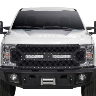 Black Powder Coated 1.8 mm Wire Mesh Rivet Style Grille | Ford F250 W/O Front Camera & With two 12" LED OPENING (MAIN UPPER)