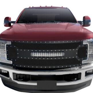 Black Powder Coated 1.8 mm Wire Mesh Rivet Style Grille | Ford F250 Without Front Camera (With 20″ LED opening) (MAIN UPPER)