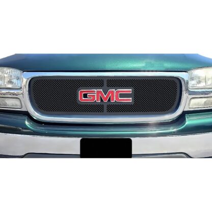 GR07GEG03H Black Powder Coated 1.8 mm Wire Mesh Grille | 1999-2002 GMC Sierra 1500 Not For Classic Style With Logo Show/2001-2002 GMC Sierra 1500 HD With Logo Show/1999-2000 GMC Sierra 2500 With Logo Show/2001-2002 GMC Sierra 2500 HD With Logo Show/2001-2002 GMC Sierra 3500 With Logo Show/2001-2006 GMC Sierra 1500 Denali With Logo Show/2001-2001 GMC Sierra 1500 C3 With Logo Show/2001-2006 GMC Yukon With Logo Show/2000 GMC Yukon Not For Denali With Logo Show/2000 GMC Yukon XL With Logo Show (Main Upper)