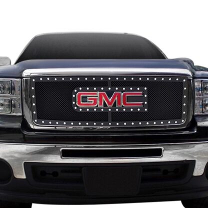 Black Powder Coated 1.8 mm Wire Mesh Rivet Style Grille | GMC Sierra New Body With Logo Show (MAIN UPPER)