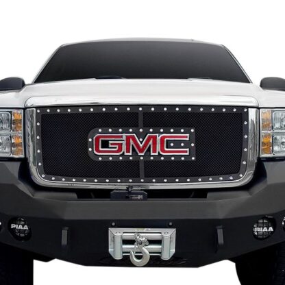 Black Powder Coated 1.8 mm Wire Mesh Rivet Style Grille | GMC Sierra With Logo Show (MAIN UPPER)