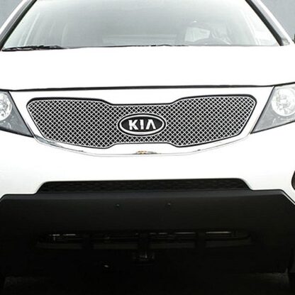 Chrome Polished Wire X Mesh Grille 2011-2013 Kia Sorento  Main Upper With Logo Show Not For SX Model