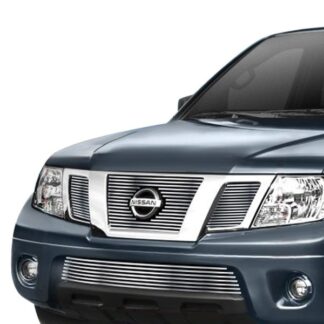 GR14FGI66C Silver Hairline Finish Horizontal Billet Grille | 2005-2007 Nissan Pathfinder With Logo Show/2005-2008 Nissan Frontier With Logo Show (MAIN UPPER + LOWER BUMPER)