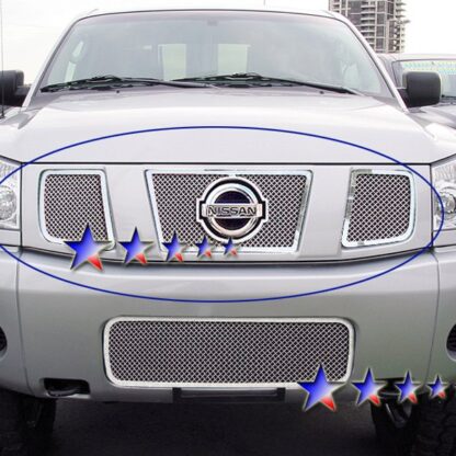 Chrome Polished Wire Mesh Grille 2004-2007 Nissan Armada  Main Upper With Logo Show