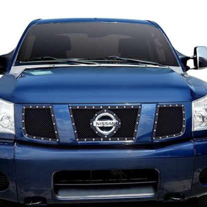 Black Powder Coated 1.8 mm Wire Mesh Rivet Style Grille | Nissan Armada With Logo Show (MAIN UPPER)