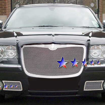 Chrome Polished Wire Mesh Grille 2005-2010 Chrysler 300C  Lower Bumper With Fog Light