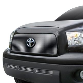GR20FGH41C Silver Hairline Finish Horizontal Billet Grille | 2007-2009 Toyota Tundra With Logo Show (MAIN UPPER + LOWER BUMPER)
