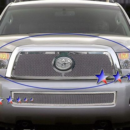 Chrome Polished Wire Mesh Grille 2010-2013 Toyota Tundra  Main Upper 1 PC With Logo Show