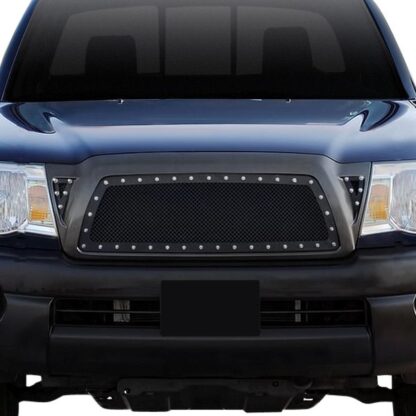 Black Powder Coated 1.8 mm Wire Mesh Rivet Style Grille | Toyota Tacoma 1 PC Center & 2 PCS For Side Holes (MAIN UPPER)