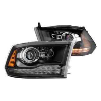 ( Akkon ) Dodge Ram 1500 2009-2018 ( Don‘t Fit 13-18 Factory Projector Models  ) Projector Headlights - Black - Low Beam - H9(Included) ; High Beam - HB3(Included) ; Signal - LED