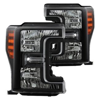 ( POE ) Ford F250 F350 Super Duty 2017-2020 Halogen Only ( Do Not Fit Factory LED Headlight Models ) OEM Style Headlights - Low Beam-H13(Not Included) ; High Beam-H13(Not Included) ; Signal-7444NA(Not Included) - Left and Right - Black